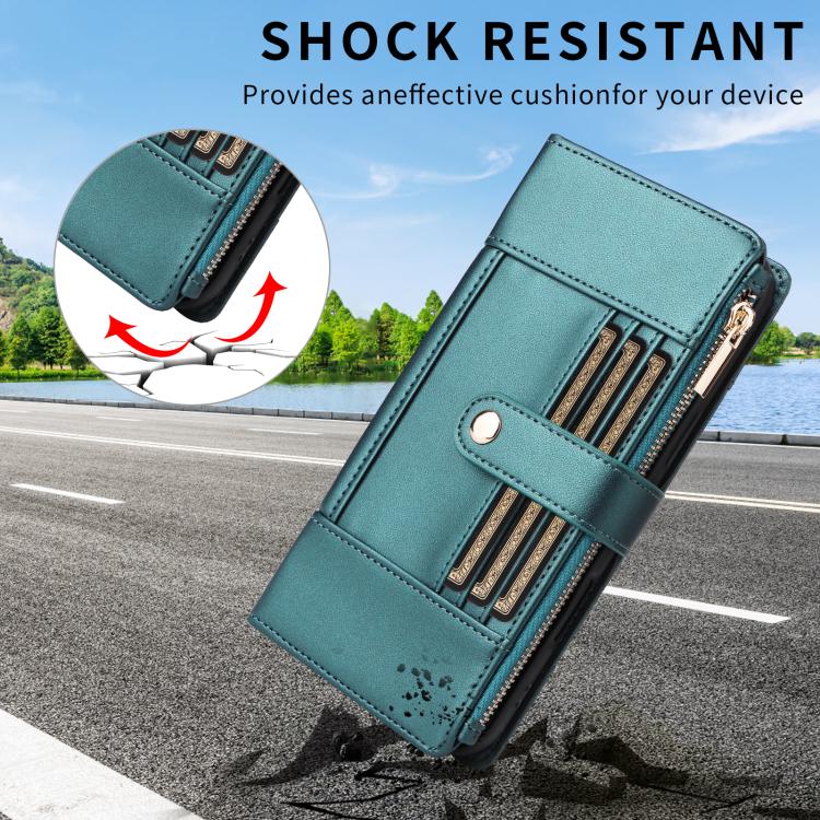 For iPhone 15 Plus Crossbody Strap RFID Blocking Zipper Wallet Leather Phone Case