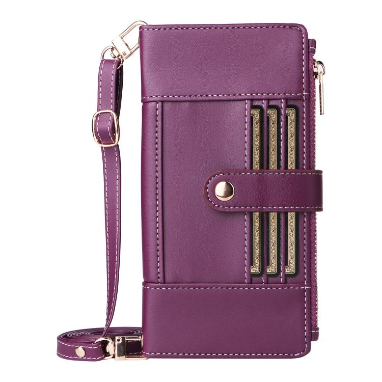 For iPhone 15 Plus Crossbody Strap RFID Blocking Zipper Wallet Leather Phone Case