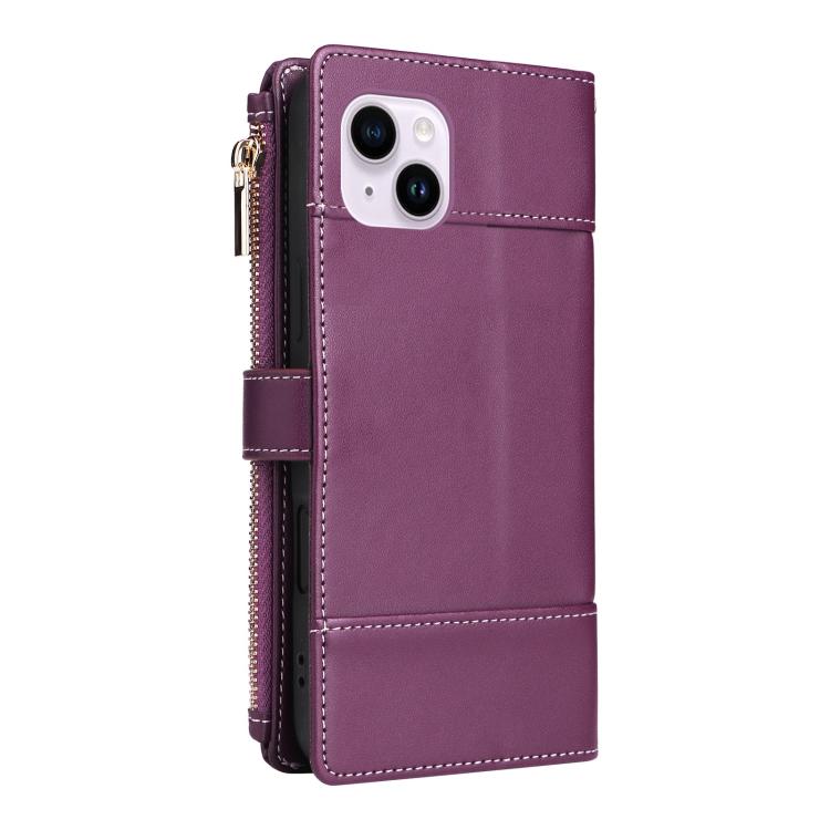 For iPhone 15 Plus Crossbody Strap RFID Blocking Zipper Wallet Leather Phone Case