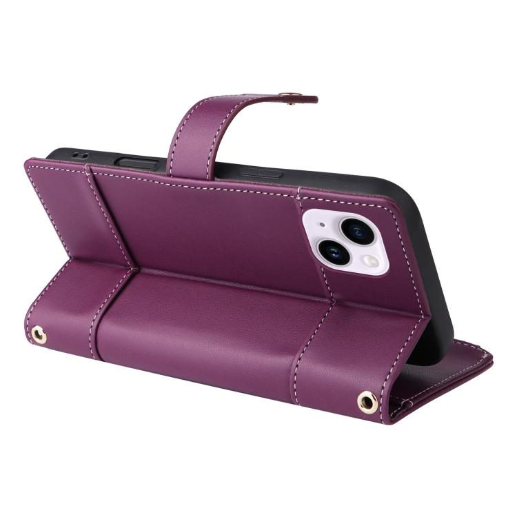 For iPhone 15 Plus Crossbody Strap RFID Blocking Zipper Wallet Leather Phone Case