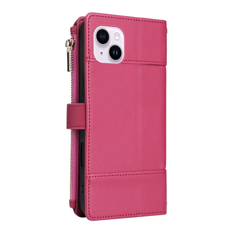 For iPhone 15 Plus Crossbody Strap RFID Blocking Zipper Wallet Leather Phone Case