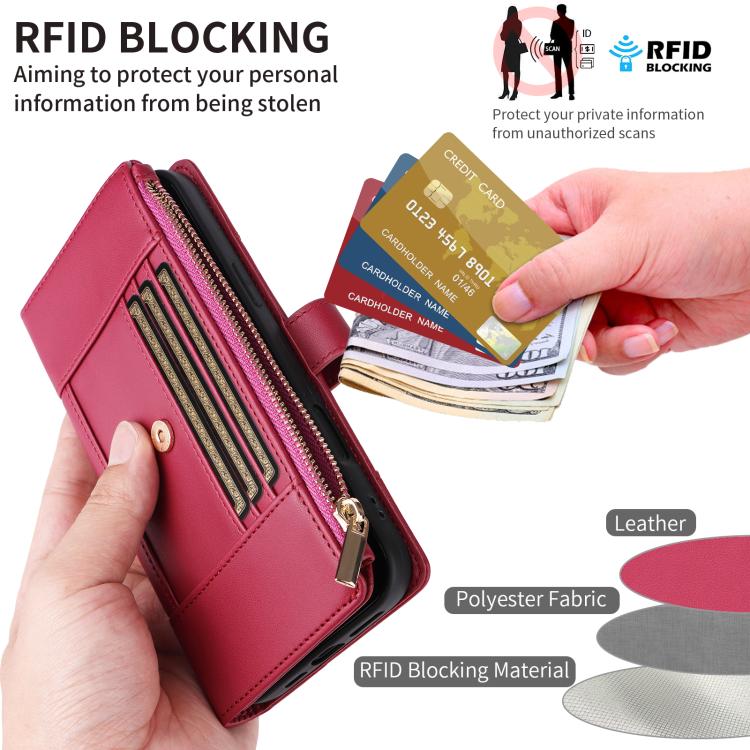 For iPhone 15 Plus Crossbody Strap RFID Blocking Zipper Wallet Leather Phone Case