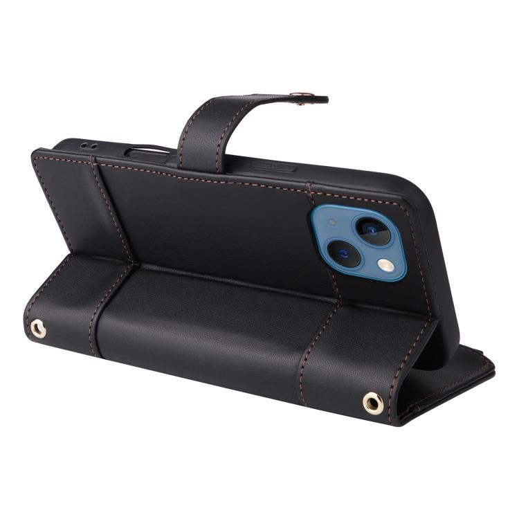 For iPhone 15 Crossbody Strap RFID Blocking Zipper Wallet Leather Phone Case