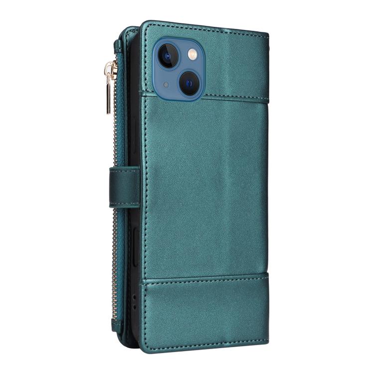 For iPhone 15 Crossbody Strap RFID Blocking Zipper Wallet Leather Phone Case