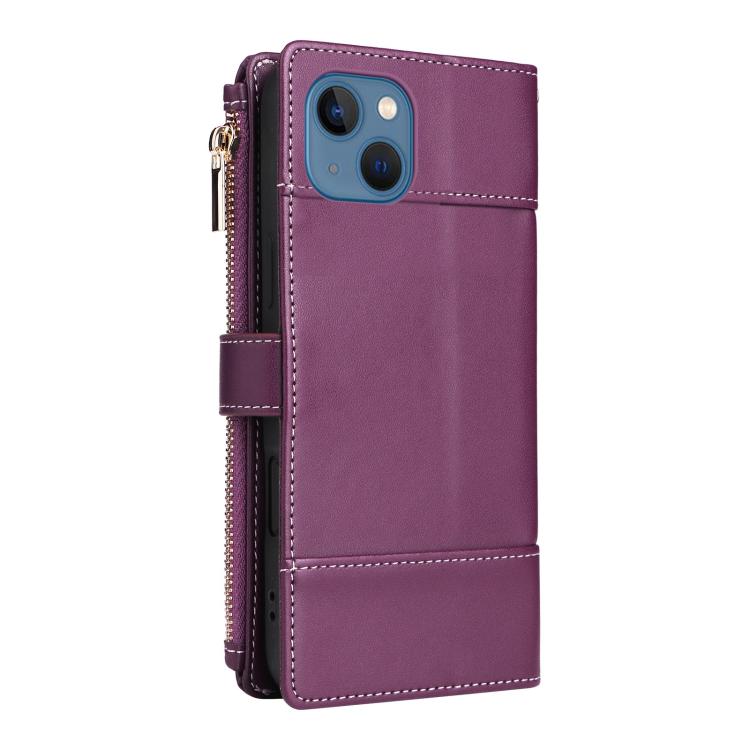 For iPhone 15 Crossbody Strap RFID Blocking Zipper Wallet Leather Phone Case