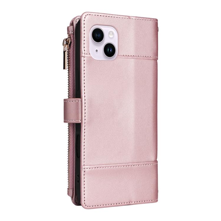 For iPhone 14 Plus Crossbody Strap RFID Blocking Zipper Wallet Leather Phone Case