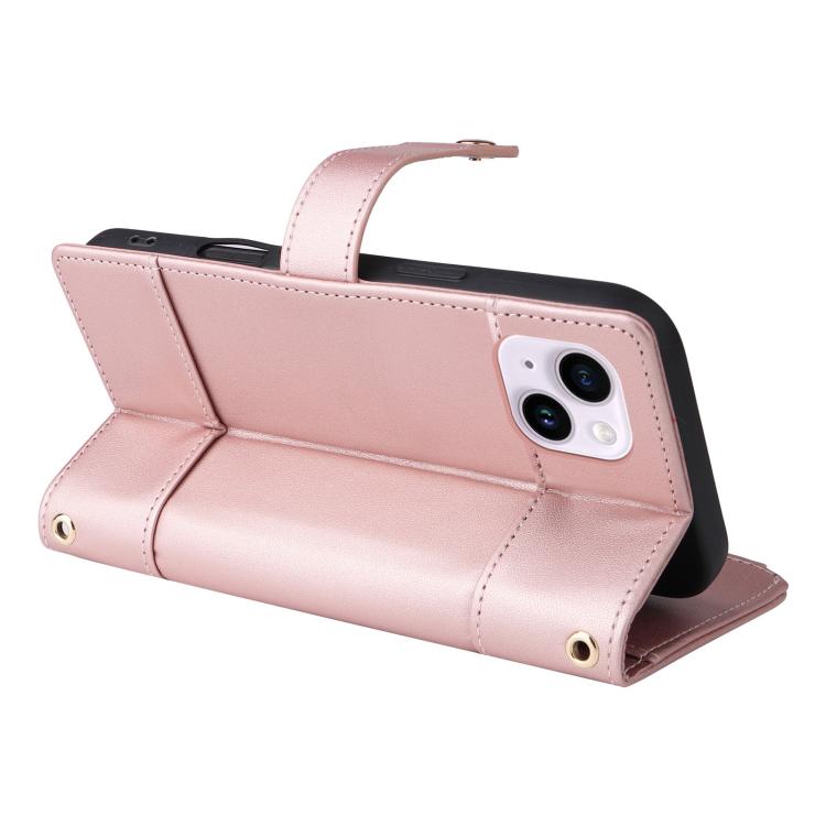 For iPhone 14 Plus Crossbody Strap RFID Blocking Zipper Wallet Leather Phone Case