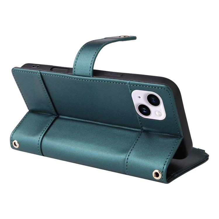 For iPhone 14 Plus Crossbody Strap RFID Blocking Zipper Wallet Leather Phone Case