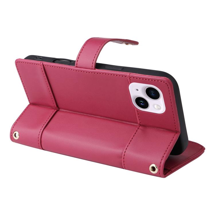 For iPhone 14 Plus Crossbody Strap RFID Blocking Zipper Wallet Leather Phone Case