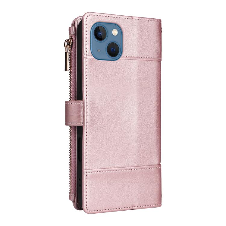 For iPhone 14 / 13 Crossbody Strap RFID Blocking Zipper Wallet Leather Phone Case