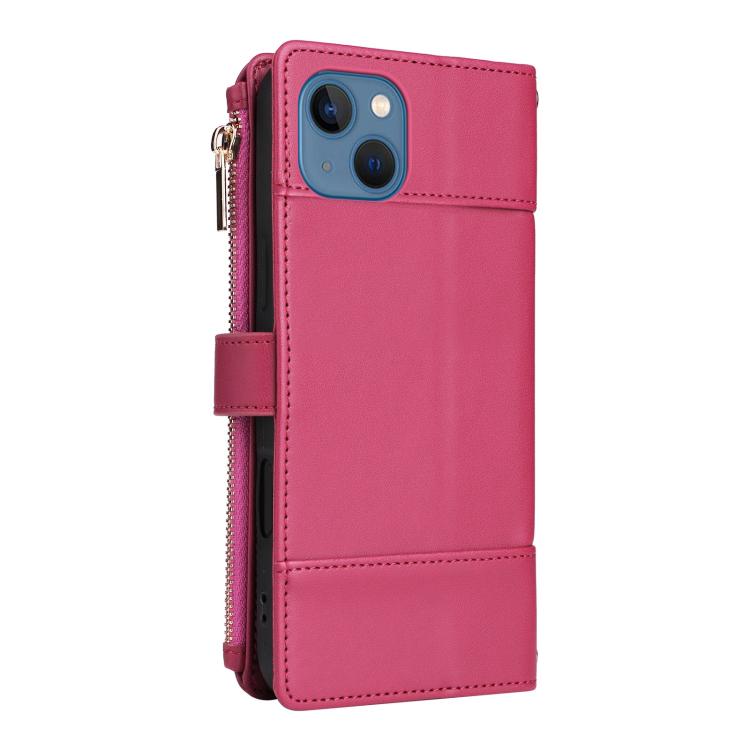For iPhone 14 / 13 Crossbody Strap RFID Blocking Zipper Wallet Leather Phone Case