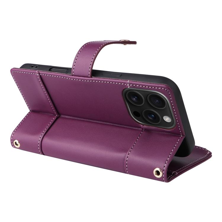 For iPhone 14 Pro Max Crossbody Strap RFID Blocking Zipper Wallet Leather Phone Case