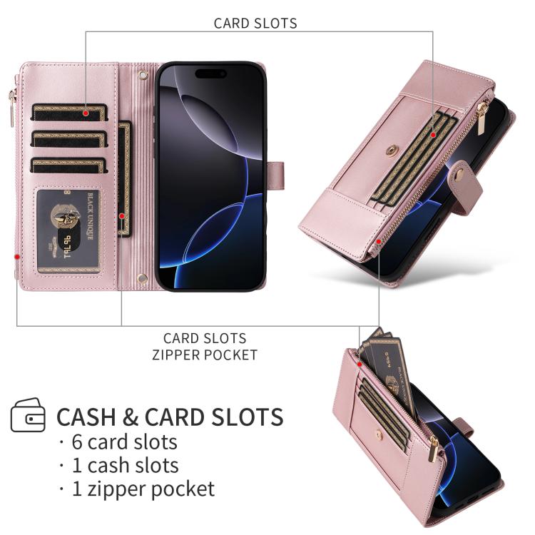 For iPhone 13 Pro Max Crossbody Strap RFID Blocking Zipper Wallet Leather Phone Case