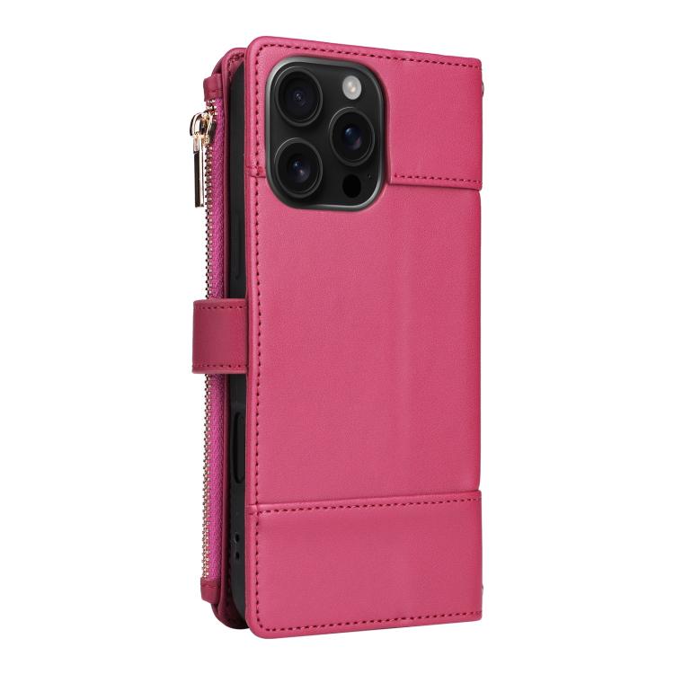For iPhone 13 Pro Max Crossbody Strap RFID Blocking Zipper Wallet Leather Phone Case