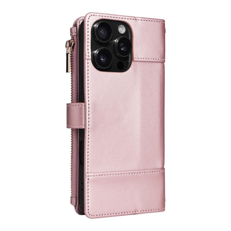 For iPhone 13 Pro Crossbody Strap RFID Blocking Zipper Wallet Leather Phone Case