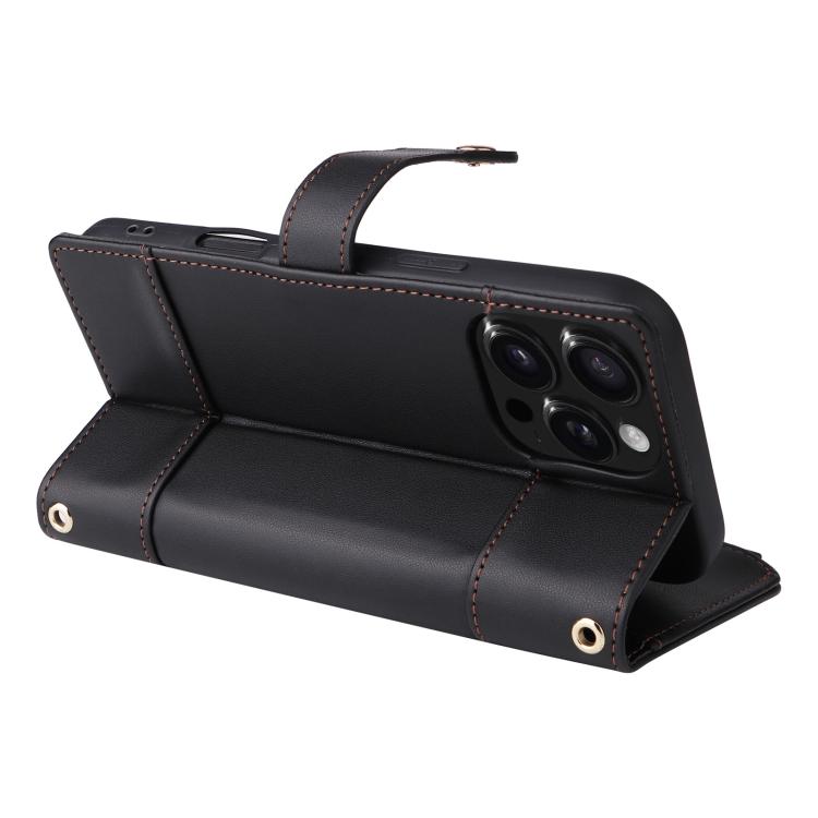 For iPhone 12 / 12 Pro Crossbody Strap RFID Blocking Zipper Wallet Leather Phone Case