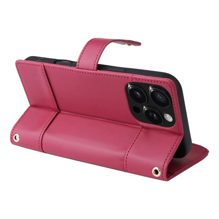 For iPhone 12 / 12 Pro Crossbody Strap RFID Blocking Zipper Wallet Leather Phone Case