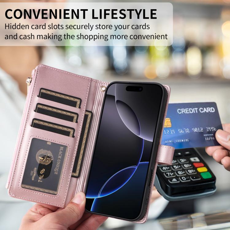 For iPhone 11 Pro Max Crossbody Strap RFID Blocking Zipper Wallet Leather Phone Case