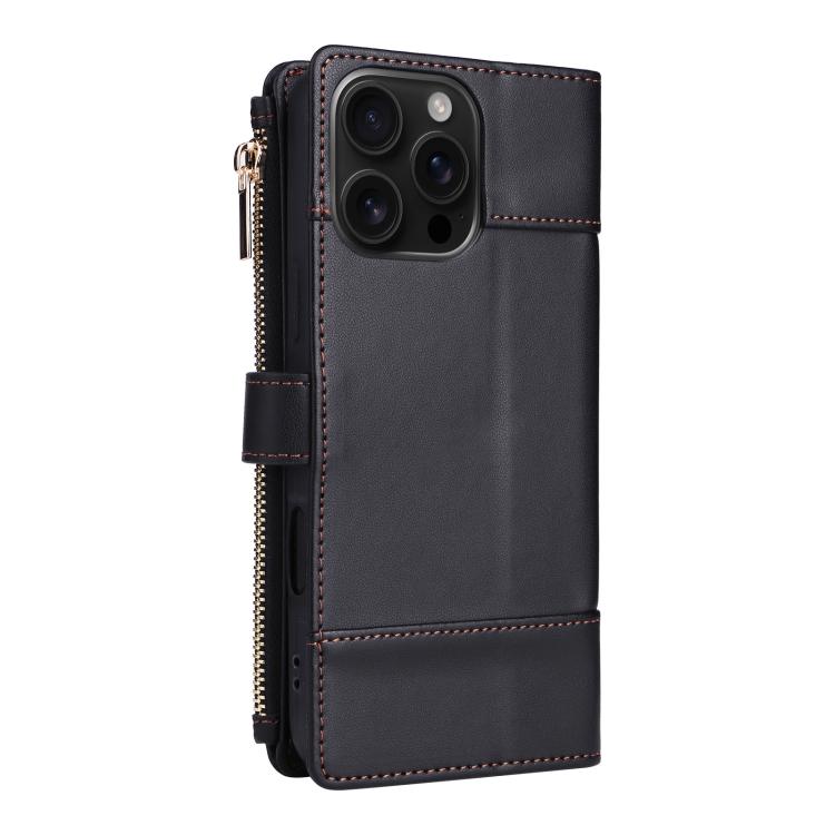 For iPhone 11 Pro Max Crossbody Strap RFID Blocking Zipper Wallet Leather Phone Case