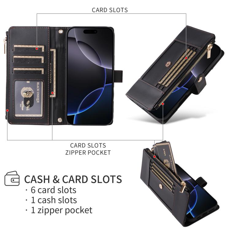 For iPhone 11 Pro Max Crossbody Strap RFID Blocking Zipper Wallet Leather Phone Case