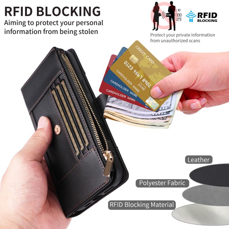 For iPhone 11 Pro Max Crossbody Strap RFID Blocking Zipper Wallet Leather Phone Case