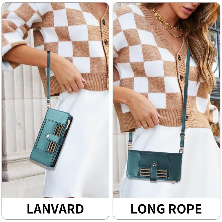 For iPhone 11 Pro Max Crossbody Strap RFID Blocking Zipper Wallet Leather Phone Case