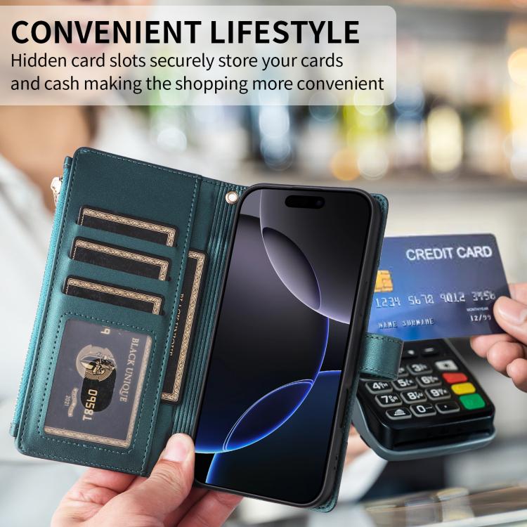 For iPhone 11 Pro Max Crossbody Strap RFID Blocking Zipper Wallet Leather Phone Case