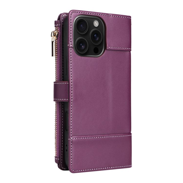 For iPhone 11 Pro Max Crossbody Strap RFID Blocking Zipper Wallet Leather Phone Case