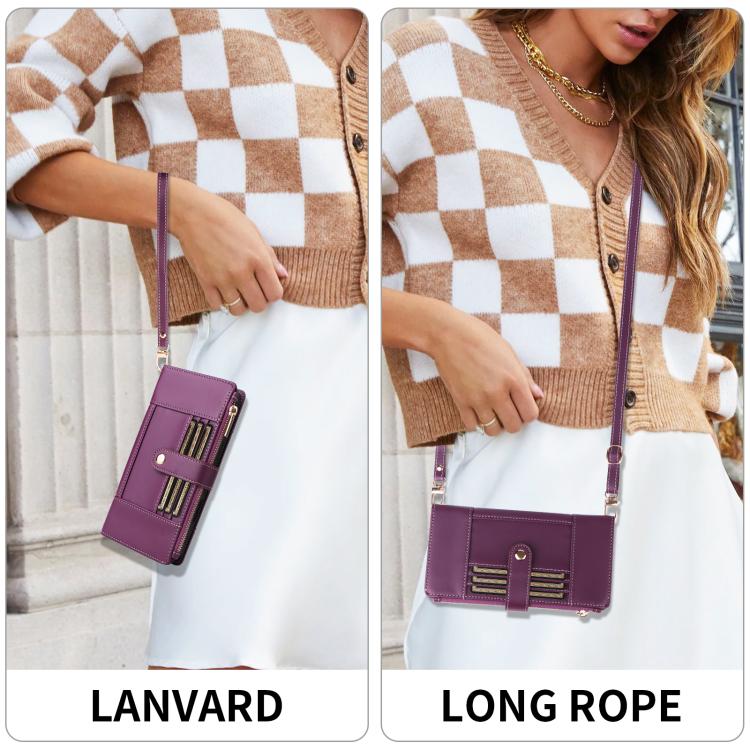 For iPhone 11 Pro Max Crossbody Strap RFID Blocking Zipper Wallet Leather Phone Case
