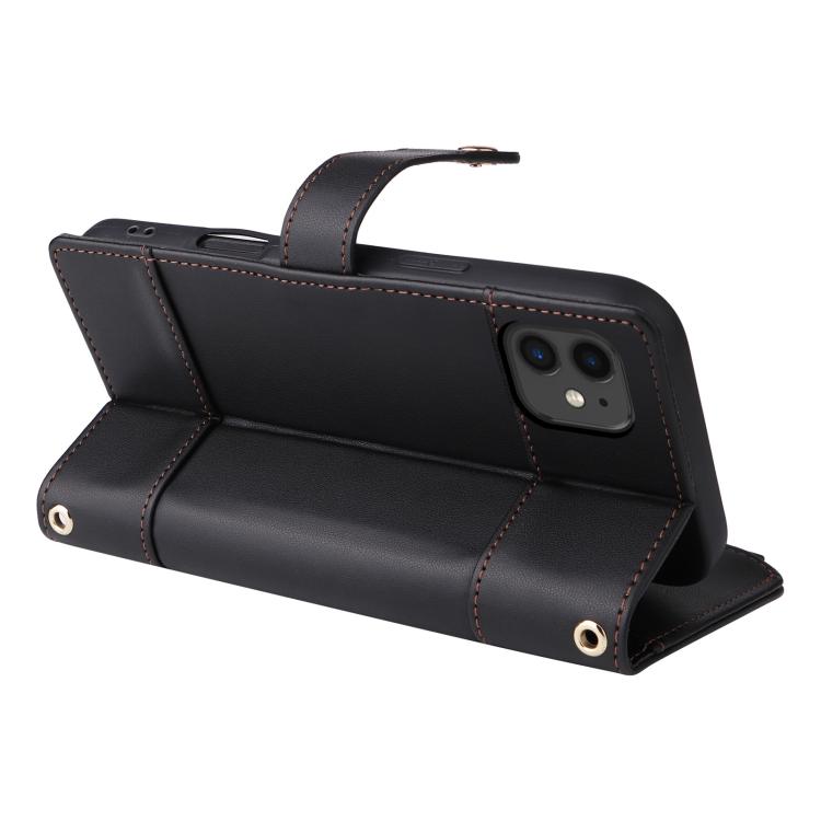 For iPhone 11 Crossbody Strap RFID Blocking Zipper Wallet Leather Phone Case