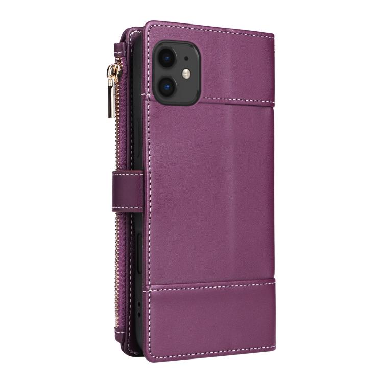 For iPhone 11 Crossbody Strap RFID Blocking Zipper Wallet Leather Phone Case