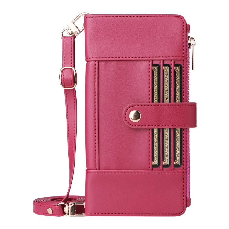 For iPhone 11 Crossbody Strap RFID Blocking Zipper Wallet Leather Phone Case