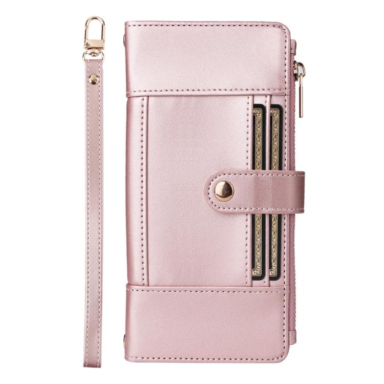 For iPhone 11 Pro Crossbody Strap RFID Blocking Zipper Wallet Leather Phone Case