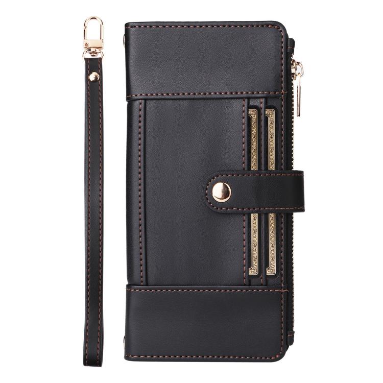 For iPhone 11 Pro Crossbody Strap RFID Blocking Zipper Wallet Leather Phone Case