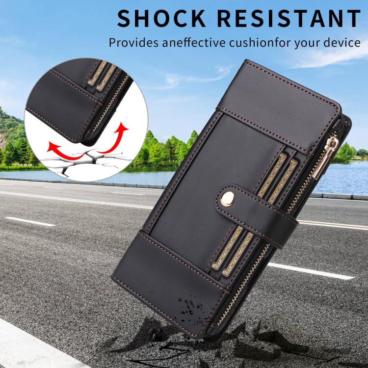 For iPhone 11 Pro Crossbody Strap RFID Blocking Zipper Wallet Leather Phone Case