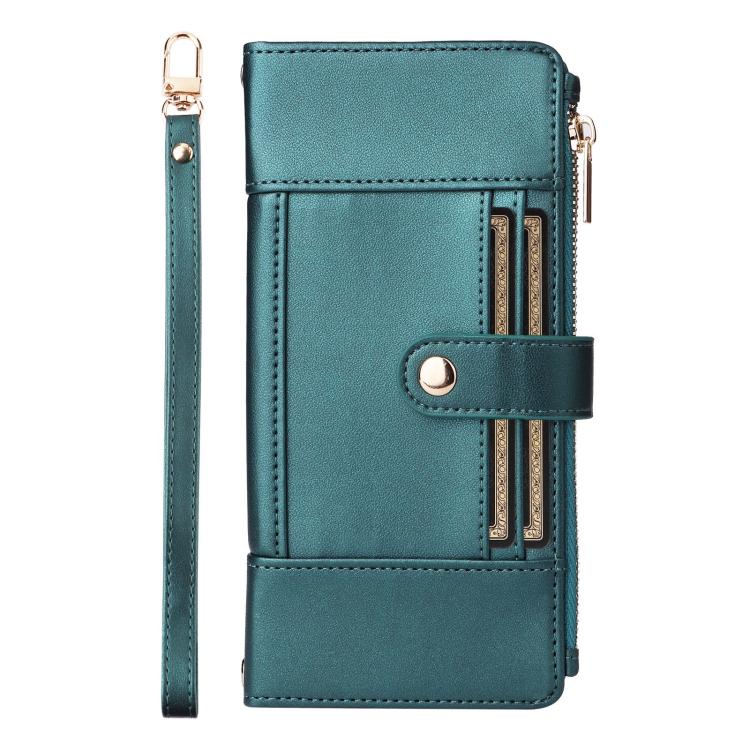 For iPhone 11 Pro Crossbody Strap RFID Blocking Zipper Wallet Leather Phone Case