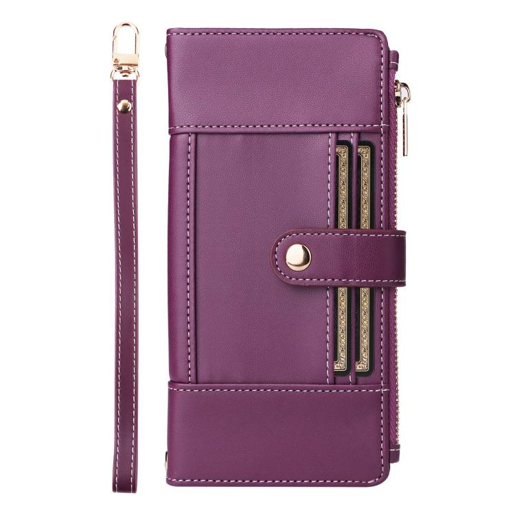 For iPhone 11 Pro Crossbody Strap RFID Blocking Zipper Wallet Leather Phone Case