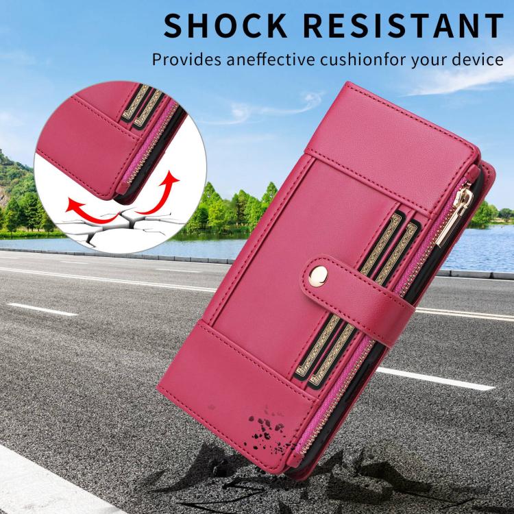 For iPhone 11 Pro Crossbody Strap RFID Blocking Zipper Wallet Leather Phone Case