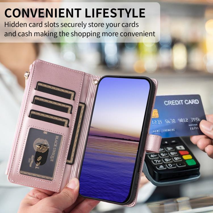 For Google Pixel 9 / 9 Pro Crossbody Strap RFID Blocking Zipper Wallet Leather Phone Case