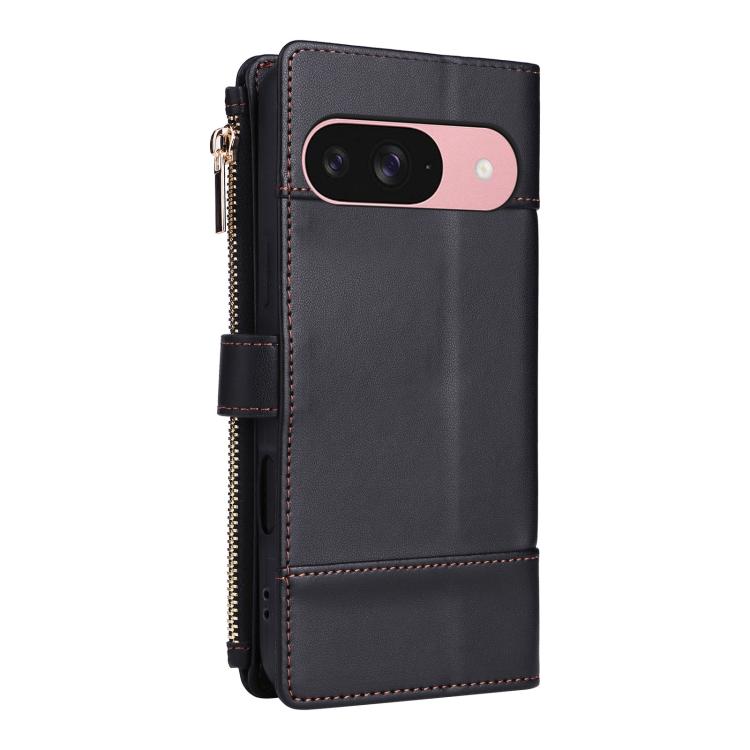 For Google Pixel 9 / 9 Pro Crossbody Strap RFID Blocking Zipper Wallet Leather Phone Case