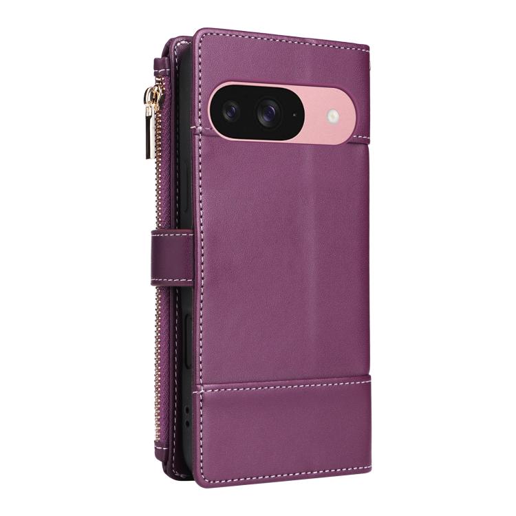 For Google Pixel 9 / 9 Pro Crossbody Strap RFID Blocking Zipper Wallet Leather Phone Case