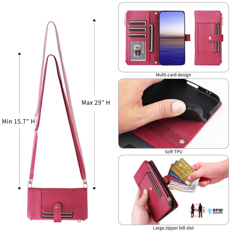 For Google Pixel 9 / 9 Pro Crossbody Strap RFID Blocking Zipper Wallet Leather Phone Case