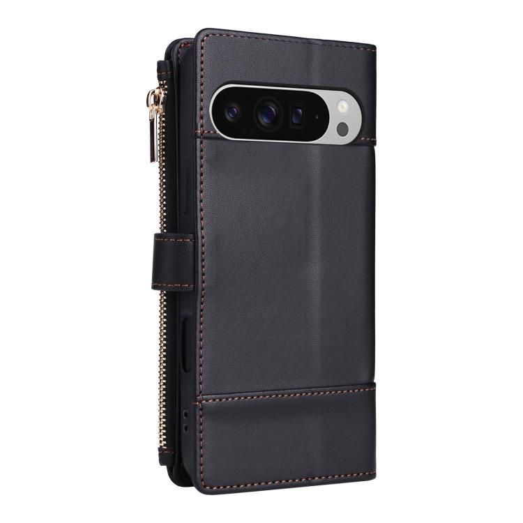 For Google Pixel 9 Pro XL Crossbody Strap RFID Blocking Zipper Wallet Leather Phone Case