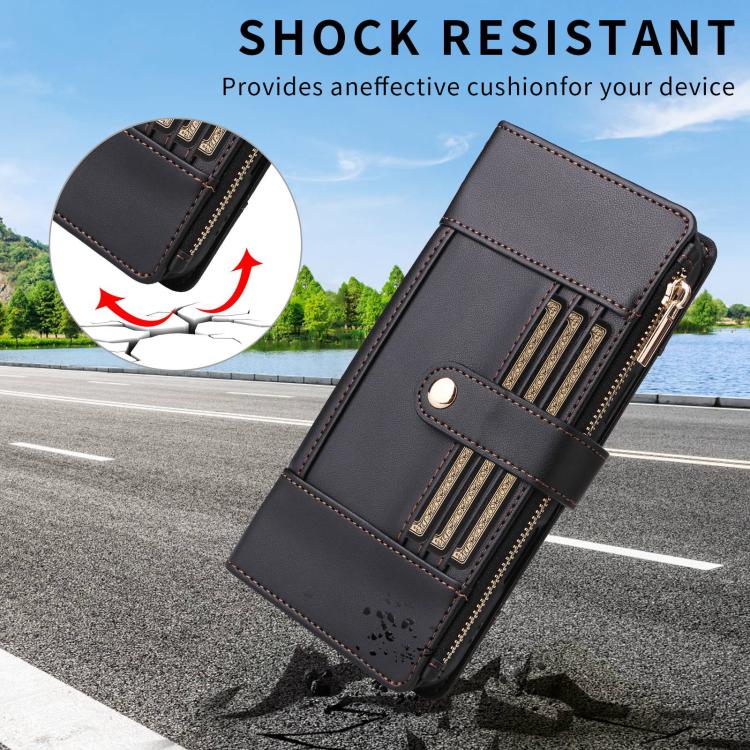 For Google Pixel 9 Pro XL Crossbody Strap RFID Blocking Zipper Wallet Leather Phone Case
