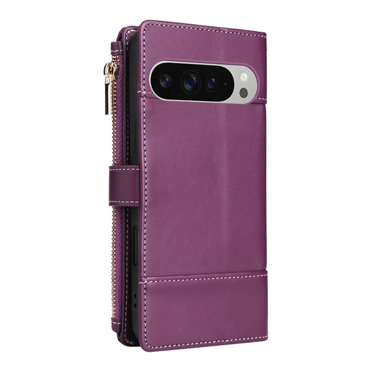 For Google Pixel 9 Pro XL Crossbody Strap RFID Blocking Zipper Wallet Leather Phone Case