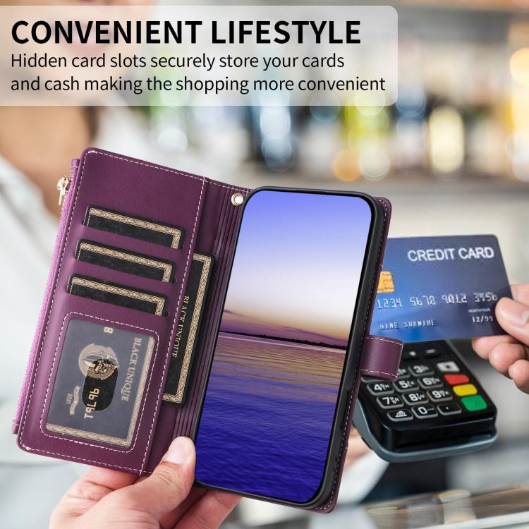 For Google Pixel 9 Pro XL Crossbody Strap RFID Blocking Zipper Wallet Leather Phone Case