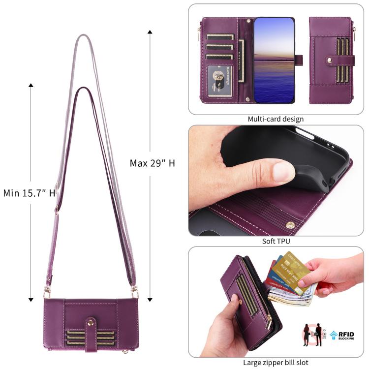 For Google Pixel 9 Pro XL Crossbody Strap RFID Blocking Zipper Wallet Leather Phone Case