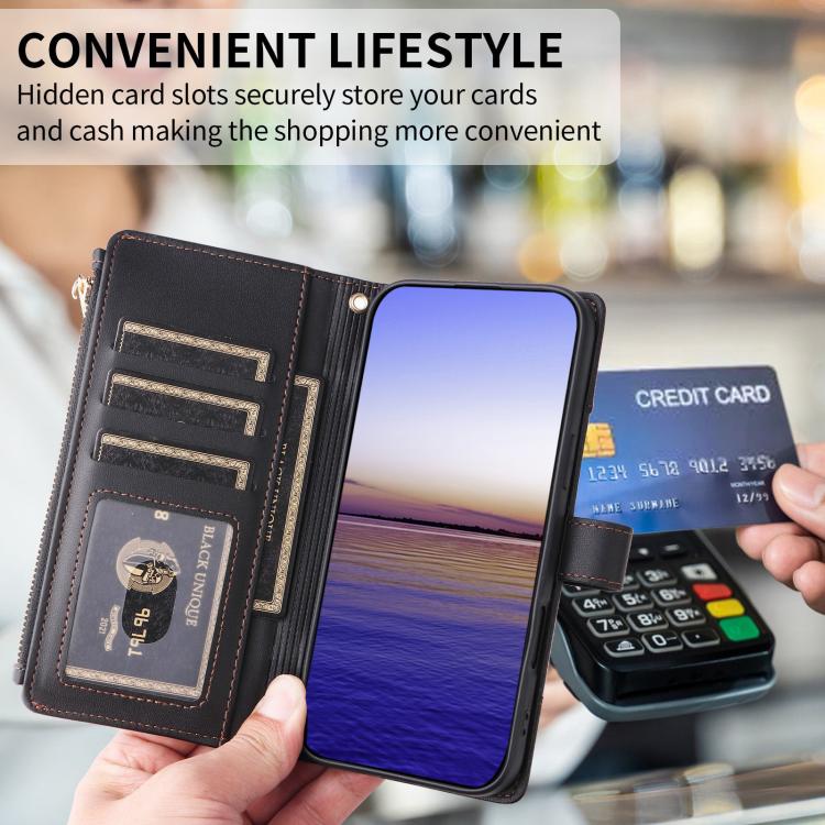 For Google Pixel 10 Pro XL Crossbody Strap RFID Blocking Zipper Wallet Leather Phone Case