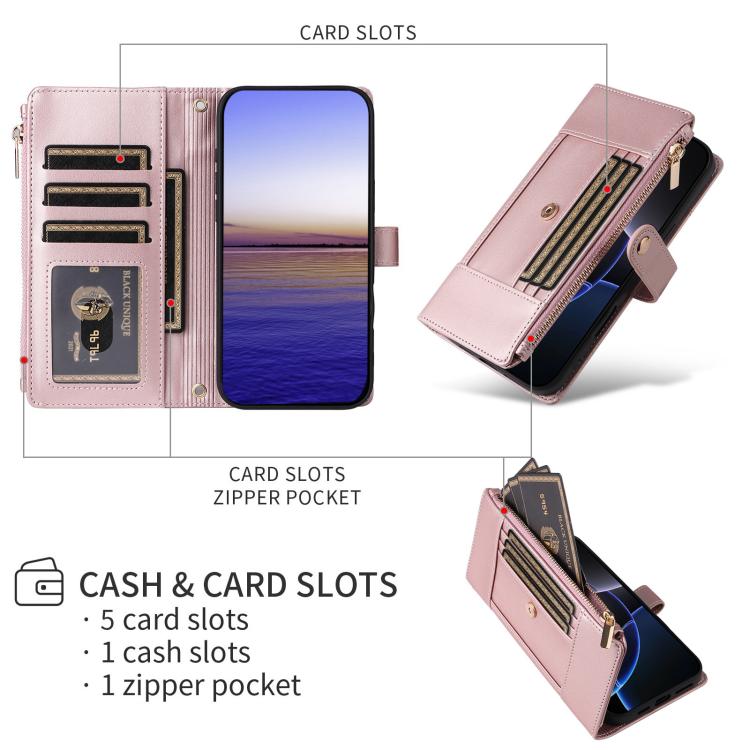 For Google Pixel 9a Crossbody Strap RFID Blocking Zipper Wallet Leather Phone Case
