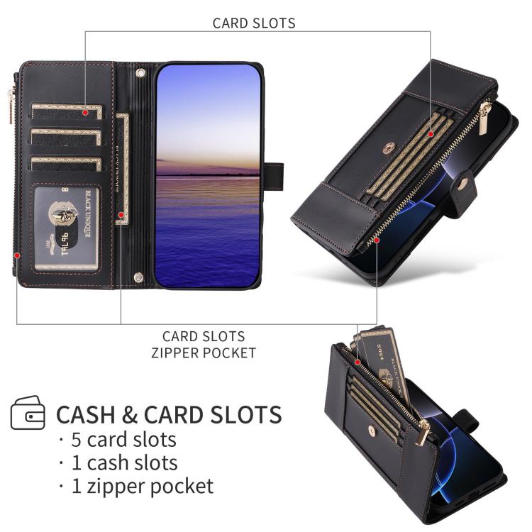 For Google Pixel 9a Crossbody Strap RFID Blocking Zipper Wallet Leather Phone Case